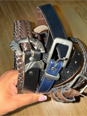 Mixed Leather Belt Lot - Black, Brown, Navy